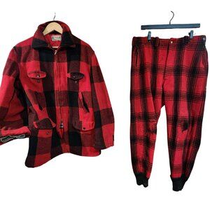 Vintage Soo Red & Black Checkered Plaid Wool Jacket & Pants Set Size 40 With Zip